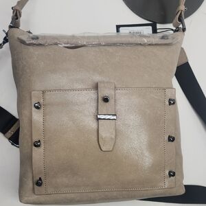 Botkier Taupe Shoulder Bag with Front Pocket and Stud Accents